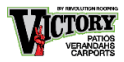 Victory logo for verandahs, patios, and carports, featuring a bold and sleek design that represents quality in home improvements, including verandahs, patios, and outdoor spaces made from Colorbond and Bluescope materials.